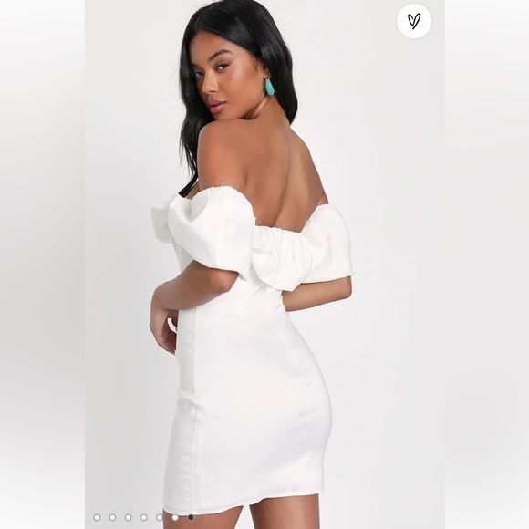 LuLu’s NWT Fanciful Feat White Taffeta Off-the-Shoulder Bodycon Mini Dress M - Picture 3 of 12